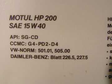 5 Liter Motul-Motorl HP200 Multigrade 15W40 (1Liter= Euro3,99)